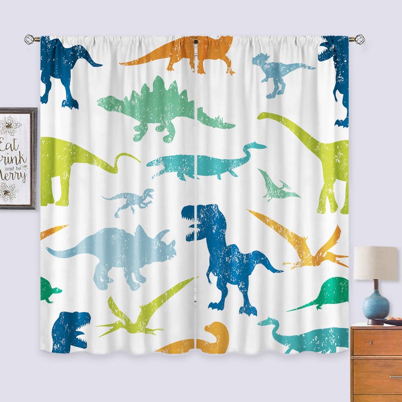 Cinbloo Kids Dinosaur Curtains 42W x 63L Inch Rod Pocket Cartoon Dino Baby Boys Bedroom Decor Cute Funny Safari Animal Children Toddler Nursery Art Printed Living Room Window Drapes Fabric 2 Panel Set - Image 3